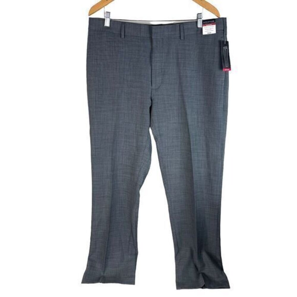 NEW Structure Mens Slim‎ Fit Dress Pants Solid Gray Polyester Stretch